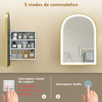 Armoire murale salle de bain avec miroir et éclairage LED, porte arquée, anti-buée, 50x14,5x70cm, doré-8