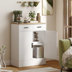 Buffet, meuble de rangement avec 2 portes, 2 tiroirs et étagère réglable, 68,6 x 35 x 90,3 cm, bois naturel et blanc-1