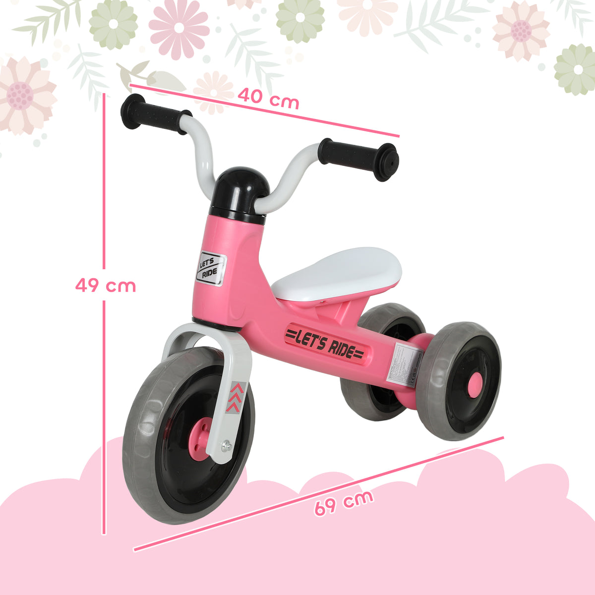 Draisienne bébé 1-3 ans jusqu'à 20 kg, vélo enfants sans pédale, 3 roues silencieuses, 69 x 40 x 49 cm, rose-2