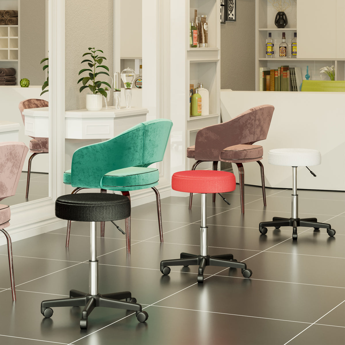 Tabouret massage a roulettes reglable en hauteur pivotant avec trois couleurs de housse de protection-1