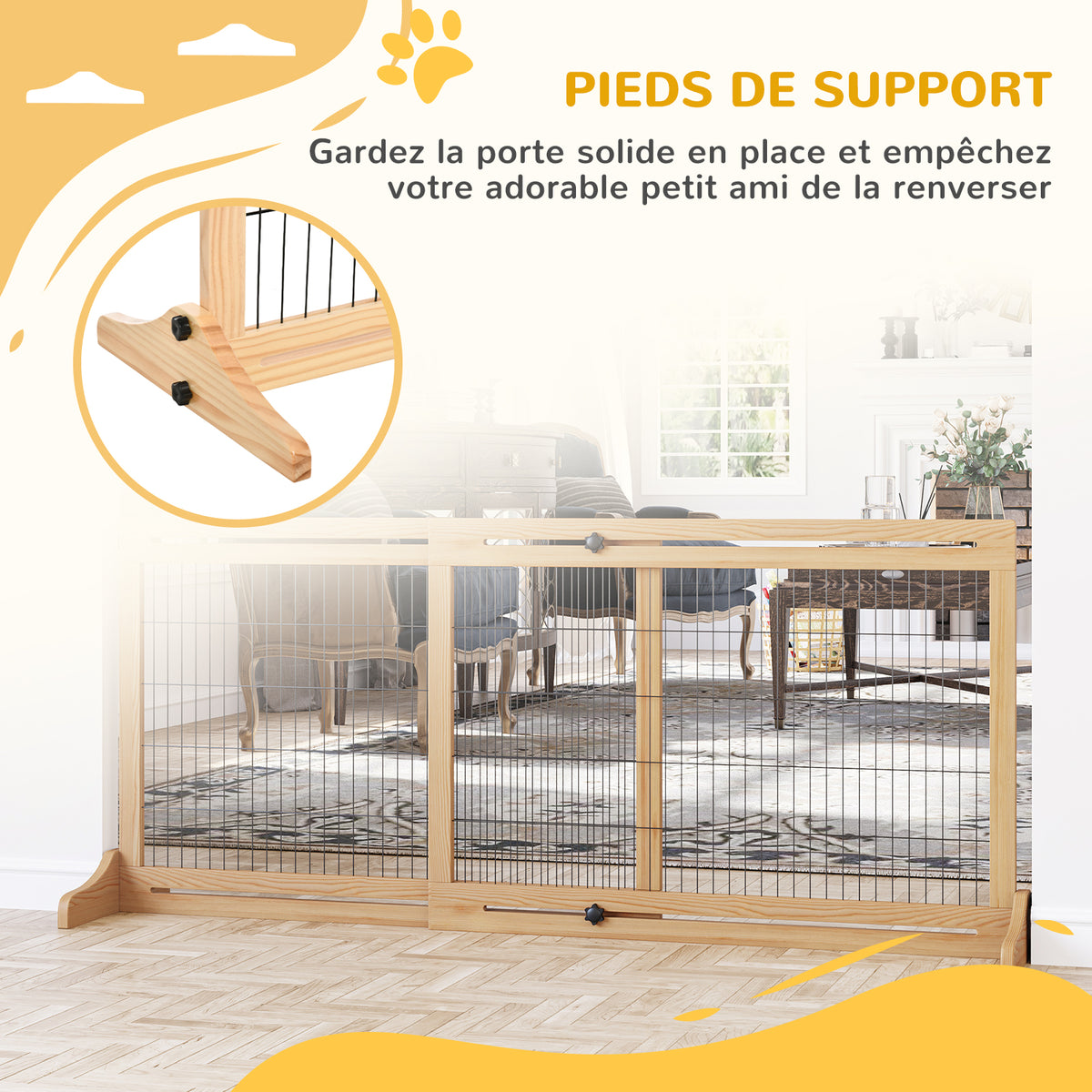 Barrière de sécurité pour chien extensible longueur réglable 104-180 x 36 x 69 cm pin bois naturel-4
