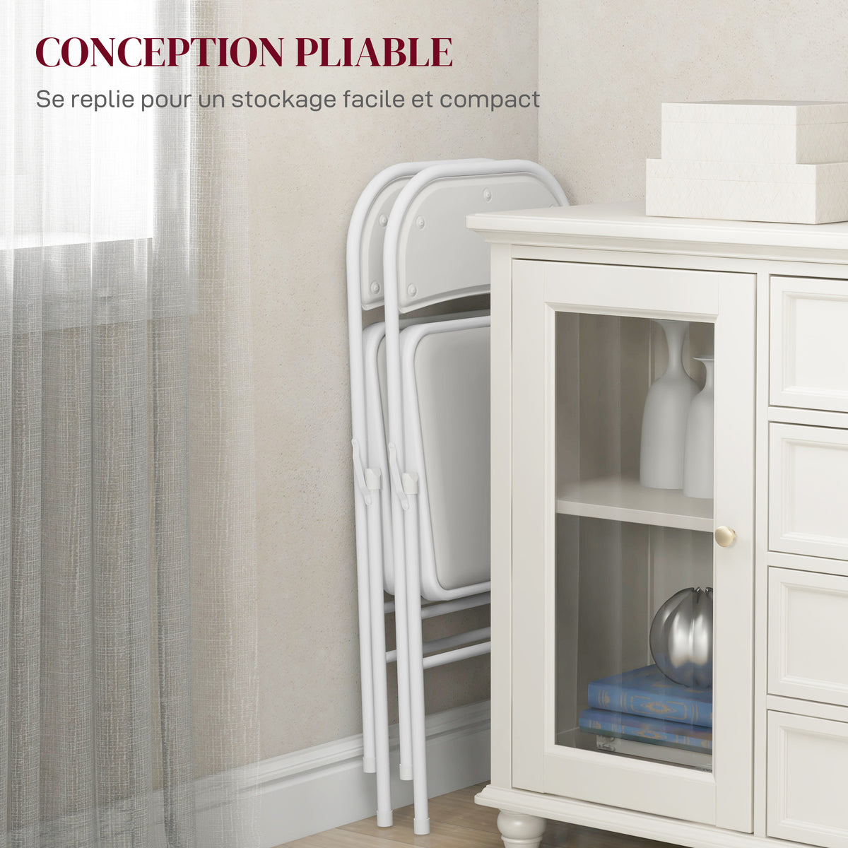 Lot de 2 chaises pliantes chaises de salle à manger portables cadre en acier dim. 45l x 46P x 78H cm blanc-5