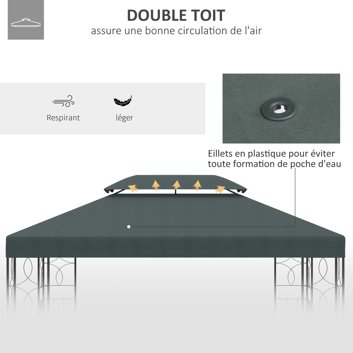 Toile de rechange pour pavillon tonnelle tente 3 x 4 m polyester haute densité 180 g/m² gris-5