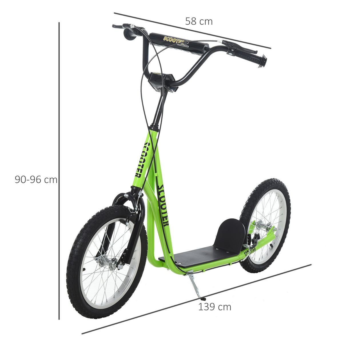 Trottinette patinette pour Enfants à partir de 5 Ans Grands pneus Guidon réglable poignée Frein et béquille Acier Vert-2