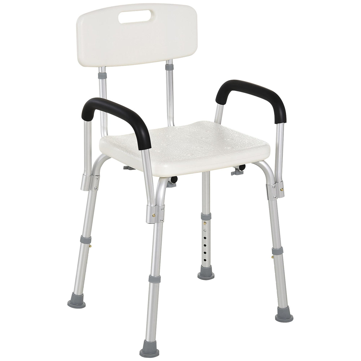 Chaise de Douche siège de Douche Ergonomique Hauteur réglable Pieds antidérapants Dossier accoudoirs Amovibles Charge Max. 136 Kg alu HDPE Blanc-0