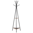 Porte-manteau trépied style industriel branches 2 étagères + 6 patères dim. 52L x 46l x 182H cm métal noir-0