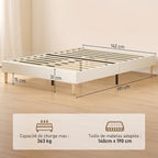 Cadre de Lit 140 x 190 cm avec Sommier, Lit Double Rembourré en Velours Côtelé, Espace de Rangement Au-Dessous, Crème-2