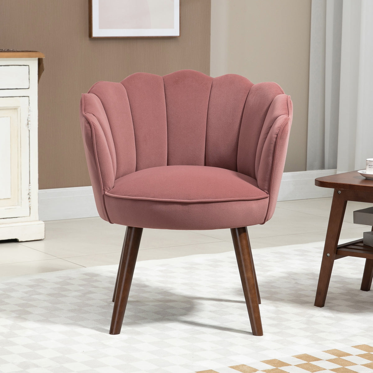 Fauteuil Coquillage Fauteuil de Salon Chambre avec Dossier et Coussin Aspect Velours Pieds en Bois hévéa 66L x-6