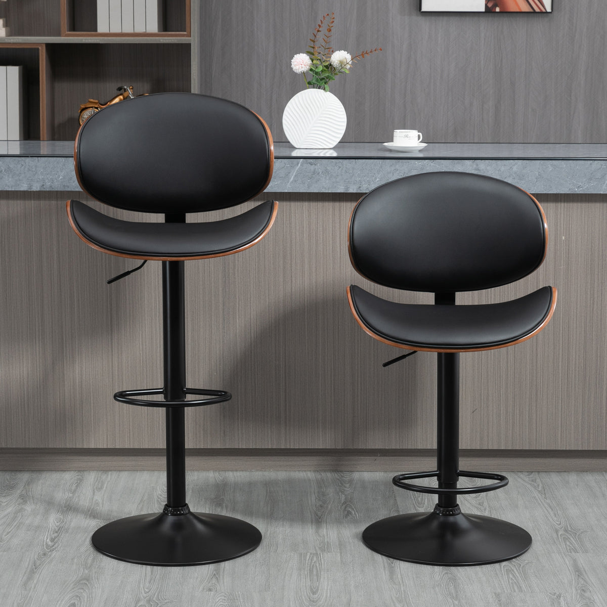 Lot de 2 chaises de bar tabouret hauteur réglable revêtement synthétique 53 x 52 x 92-112 cm noir-7