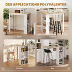 Table de bar table haute de cuisine mange-debout comptoir 112L x 57l x 106H cm - 3 étagères - aspect chêne clair blanc-4