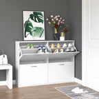 Armoire à Chaussures Meuble à Chaussures Grande Taille dim. 120L x 24l x 81H cm 4 Portes abattantes Double Niveau en Bois Blanc-9