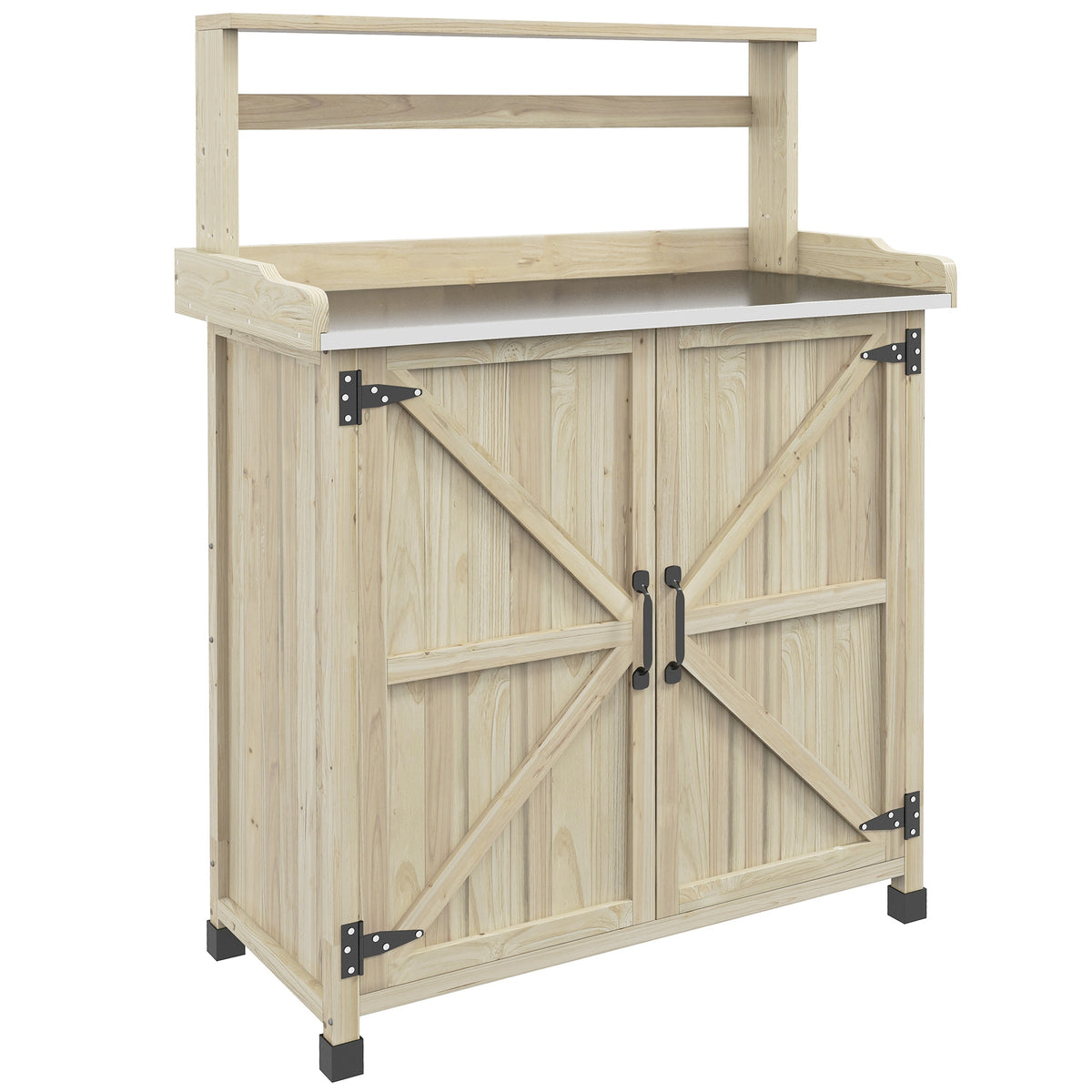 Table de rempotage table de jardinage placard et étagères et plateau patins antidérapants 90,5x41x124,5cm bois naturel-0