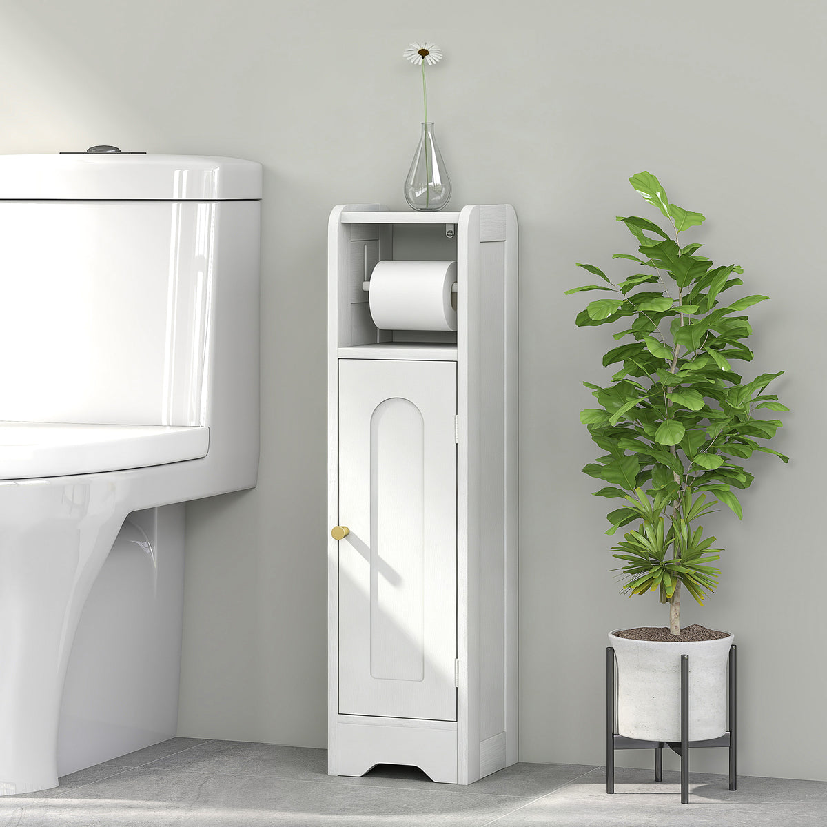 Meuble salle de bain meuble toilettes WC rangement étroit avec étagère réglable gain de place pour petits espaces blanc-1