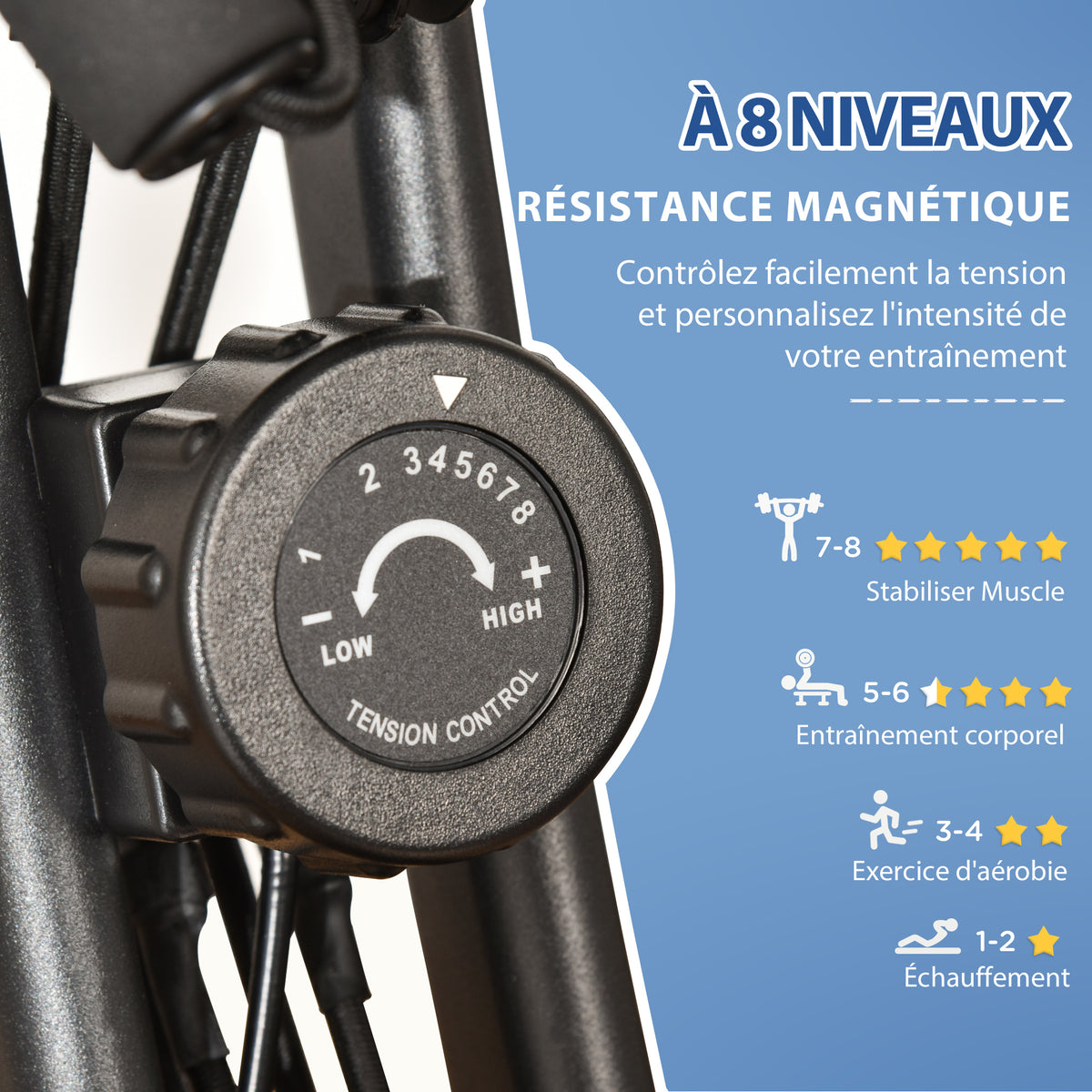Vélo d'Appartement Pliable 4-en-1 - Ergomètre Magnétique Silencieux avec Cordes de Résistance - Sport Maison et Cardio-training avec Roulettes, Selle Confort et LCD (Max 120kg), Noir-5