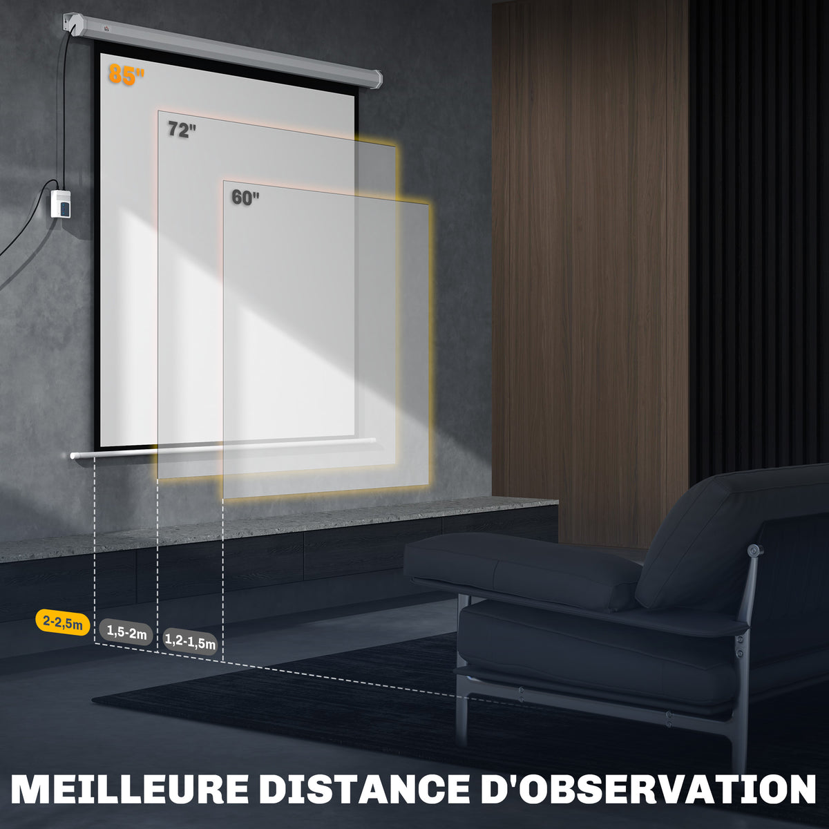 Écran de projection motorisé 85 pouces, 4K HD électrique, montage mural ou plafond, panneau de commande et télécommande-5