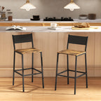 Lot de 2 tabourets de bar, chaises de bar, assise 72,5H cm, dossier et repose-pieds, pieds en métal, brun rustique-9