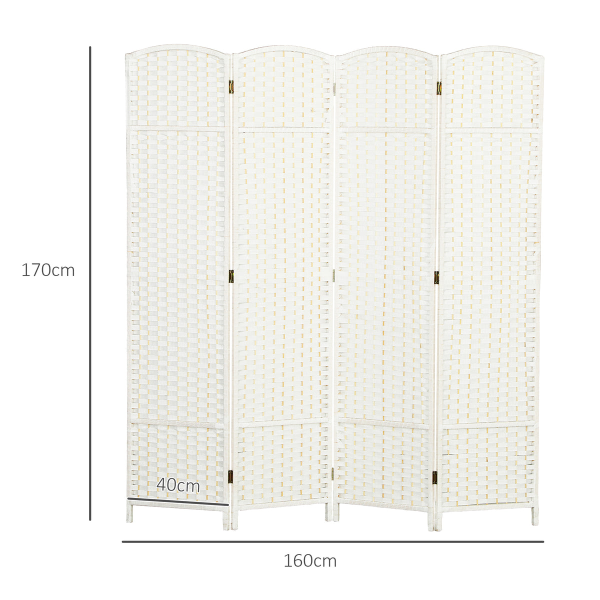 Paravent interieur en bois 4 panneaux 160 x 170 cm séparateur de pièce pliable pour salon, chambre à coucher, blanc-2