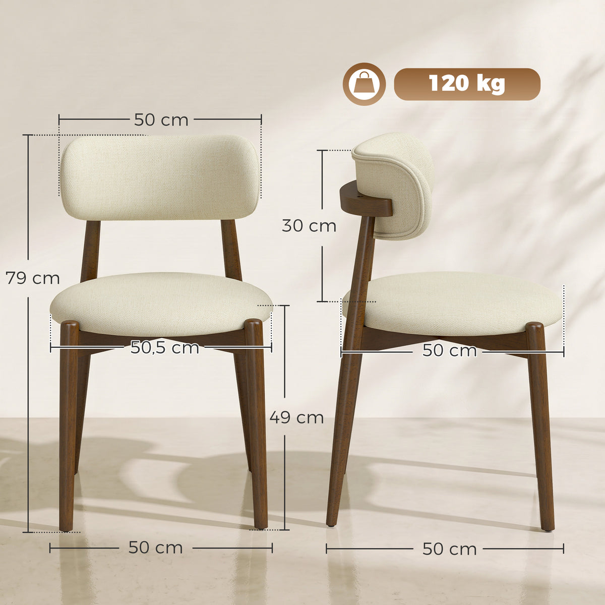 Lot de 2 Chaises Salle à Manger, Chaises de Cuisine en Chenille avec Dossier Incurvé, Assise Rembourrée, Beige-2