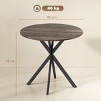 Table à manger ronde pour 2 personnes avec plateau aspect bois et piètement croisé en acier, marron-2