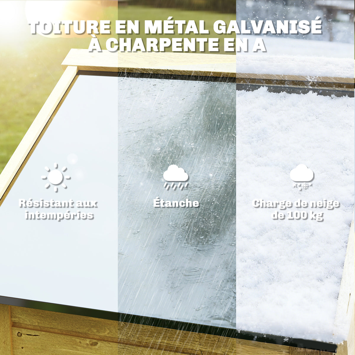 Armoire de Jardin en Bois Toit Acier Galvanisé Texture Gaufrée Étagères Réglables 85x58x213cm Bois Naturel-5
