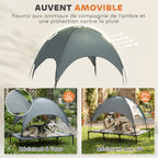 Lit Chien Sureleve avec Parasol, Lit de Camp Chien Chat sur Pieds Tissu Oxford Respirant, Anti-UV Cadre en Métal Sac de Transport Inclus Couchage Extérieur pour Chat 122 x 92 x 108 cm Gris Noir-4