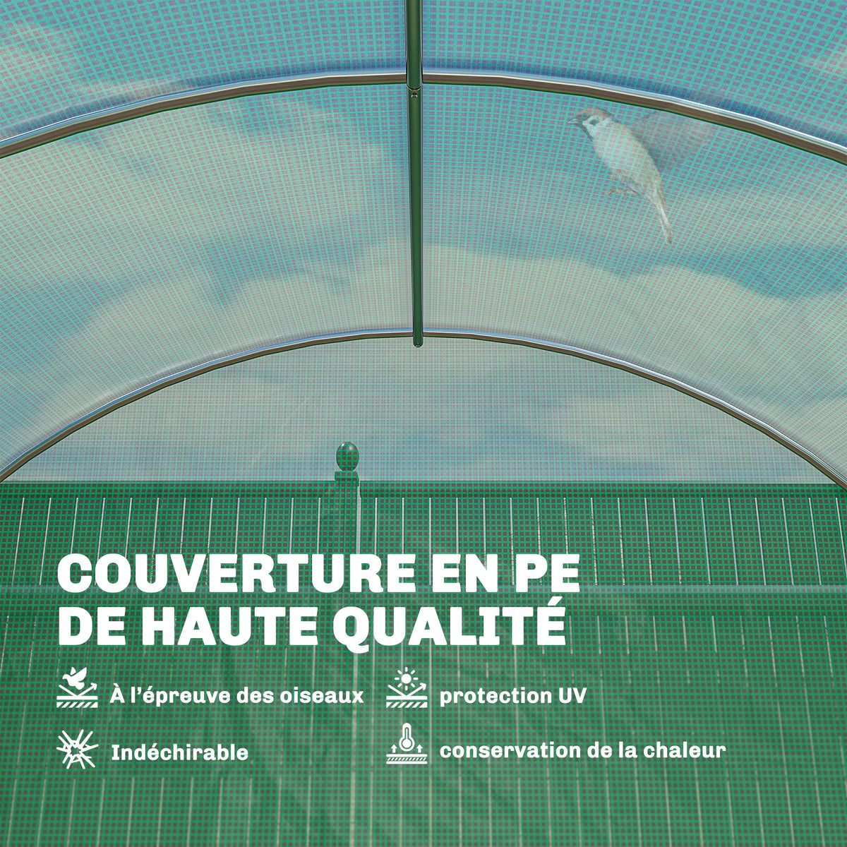Serre tunnel de jardin 18m², serre de jardin tunnel avec porte et 12 fenêtres avec moustiquaires, 295x597x200cm, vert-4