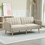 Canapé Convertible 2 Places Design scandinave Dossier inclinable 3 Positions Pieds Bois Tissu Aspect Lin Beige-1