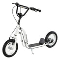 Trottinette enfants, grandes roues pneumatiques 12 pouce en caoutchouc, charge 100 kg, trottinette tout terrain avec double freins, hauteur réglable et béquille latérale, 5 à 12 ans, blanc-0