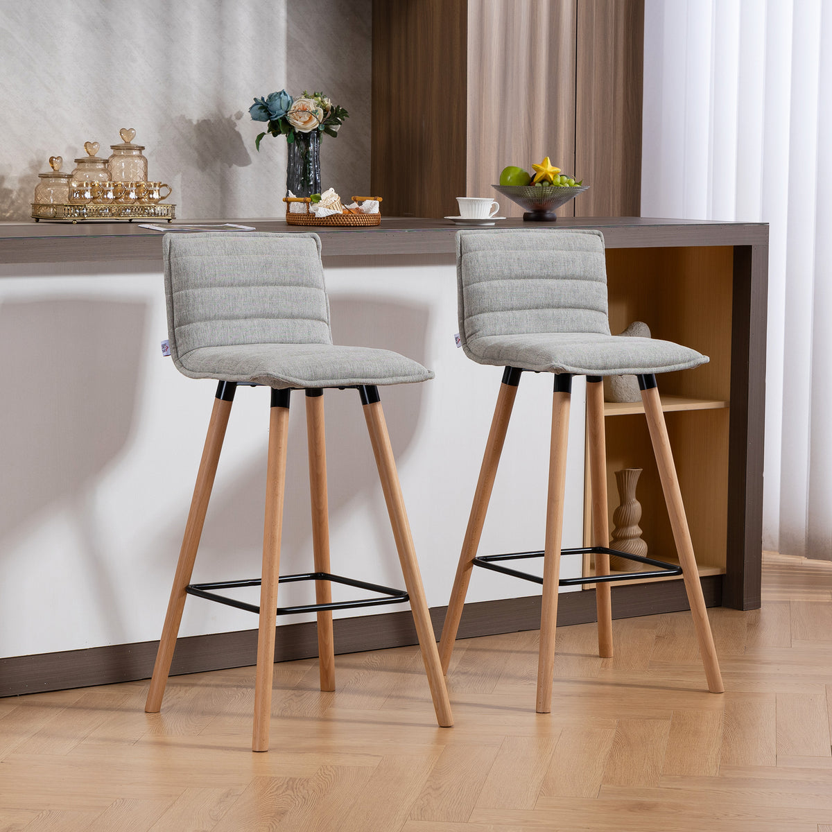 Lot de 2 tabourets de bar, chaises de bar, assise rembourrée, dossier et repose-pieds, 48 x 48 x 99,5 cm, gris-6