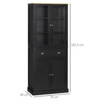 Buffet meuble cuisine rangement armoire de cuisine 4 portes dont 2 portes vitrées et 1 tiroir étagères réglables - noir-2