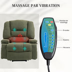 Fauteuil releveur relax électrique, fonction massage et chaleur, inclinaison réglable, repose-pied, télécommandes, vert-4