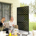 Panneau brise vue décoratif paravent extérieur à motif géométrique ajouré en métal - 122 x 45 x 198 cm, noir-1