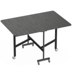 Table à Manger Pliante sur Roulettes pour 4-6 Personnes 120 cm, Roues avec Freins, 2 Abattants, Industriel, Noir-0
