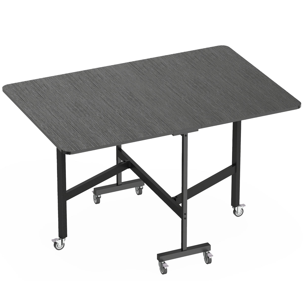 Table à Manger Pliante sur Roulettes pour 4-6 Personnes 120 cm, Roues avec Freins, 2 Abattants, Industriel, Noir-0