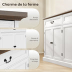 Buffet salon, meuble de rangement avec 4 portes, 2 tiroirs silencieux, étagères réglables, 140x40x85cm, blanc et marron-6