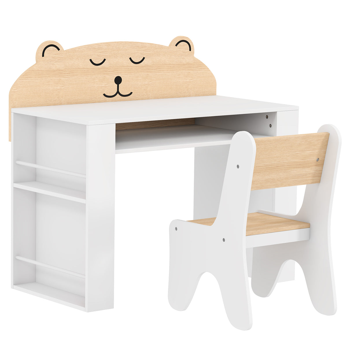 Bureau et Chaise pour Enfant 2 Pièces, Ensemble Table d'Activité avec Bibliothèque pour Dessin, Lecture et Jeux, Blanc-0