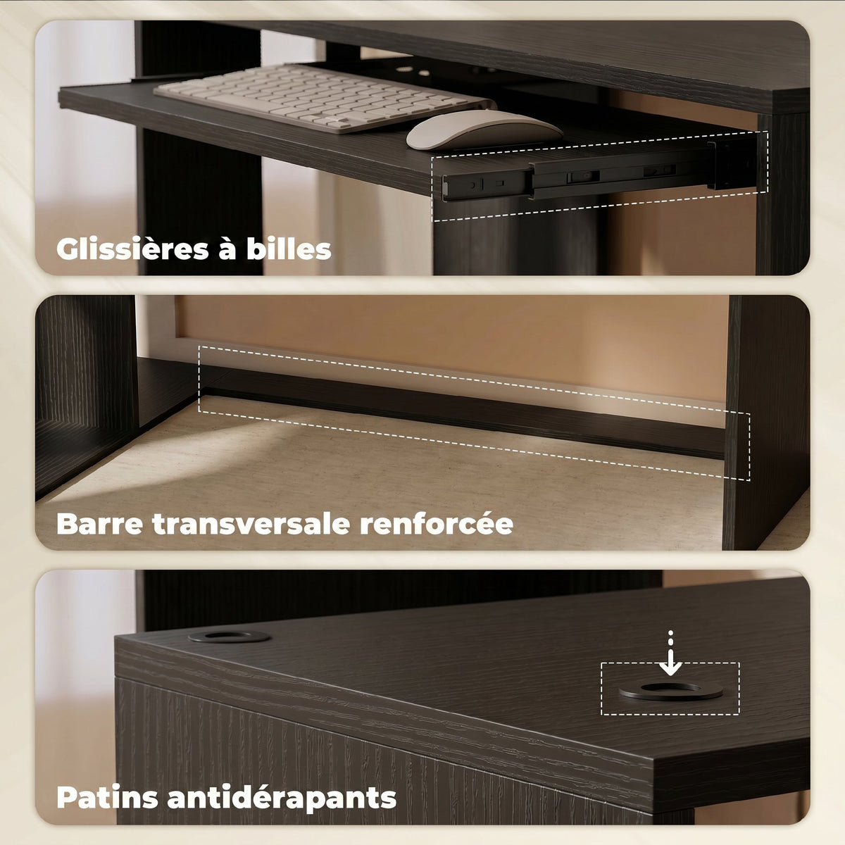 Bureau d'Angle, 120 x 100 x 76 cm, Bureau Informatique en L avec Plateau de Clavier, 4 Compartiments Ouverts, Noir-5