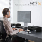 Rehausseur Écran PC Bureau, Support d'Écran d'Ordinateur de 60-116 cm avec 2 Tiroirs, Longueur et Angle Réglables Noir-5