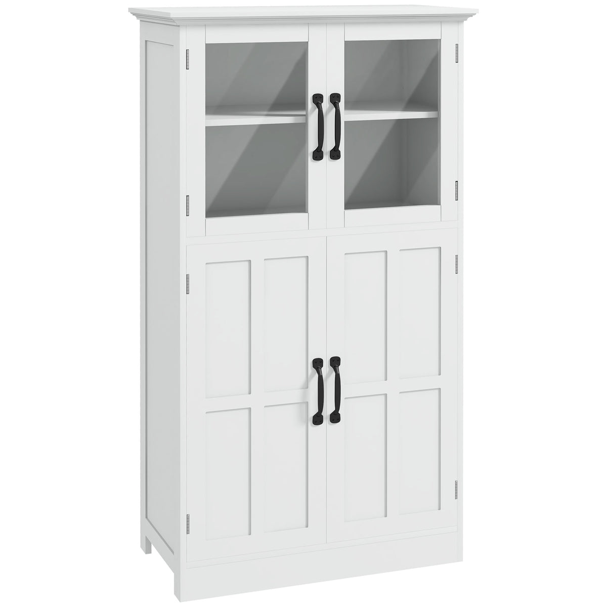 Buffet de cuisine armoire multi-rangements 2 placards, portes en verre, 4 étagères en bois blanc-0