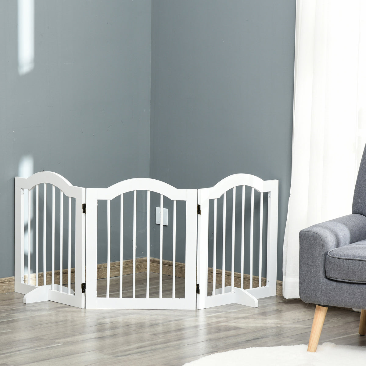 Barrière de sécurité chien barrière modulable pliable pour animaux de compagnie avec pied de support MDF bois massif 154,5 x 61 cm blanc-9