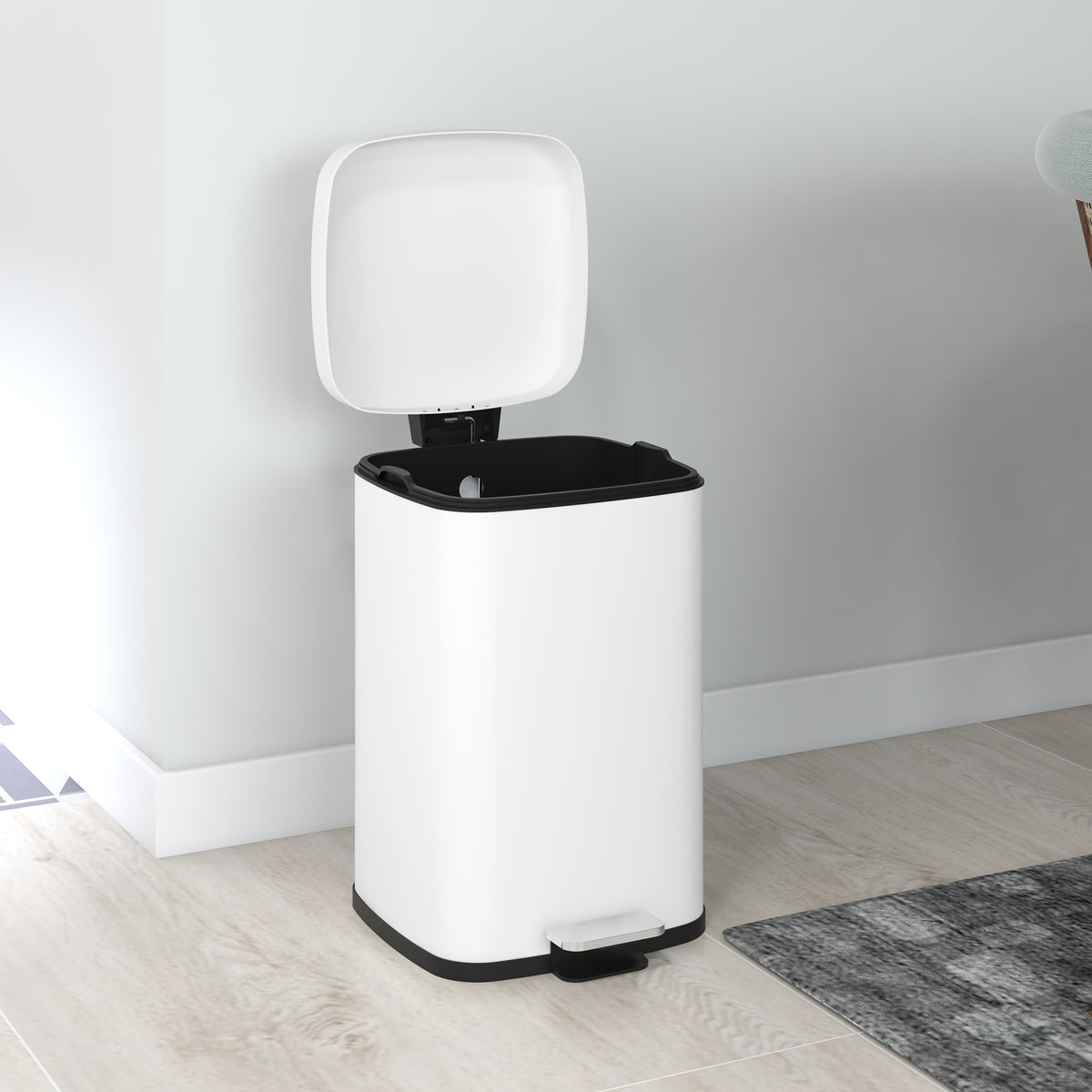 Poubelle de cuisine 20L avec couvercle à fermeture douce et pédale, seau intérieur amovible, 28L x 35l x 45H cm, blanc-7