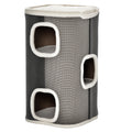 Tonneau à Gratter pour Chat 3 Niveaux en Peluche et Sisal, 3 Zones, 2 Grands Trous Interconnectés, 40x40x74cm, Gris-0