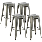 Lot de 4 tabourets de bar industriel empilables hauteur assise 76 cm métal argent-0