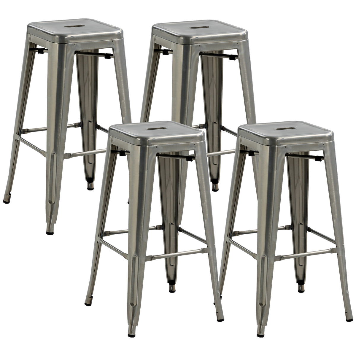 Lot de 4 tabourets de bar industriel empilables hauteur assise 76 cm métal argent-0