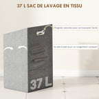 Meuble de rangement en bambou meuble de salle de bain étagère panier à linge basculant 40x30x95cm effet bois naturel-4