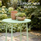 Table Basse Extérieure avec Bord Enroulé, Base en X avec Pieds Réglables en Hauteur, pour Salon Terrasse, Ø48x51cm, Vert-7