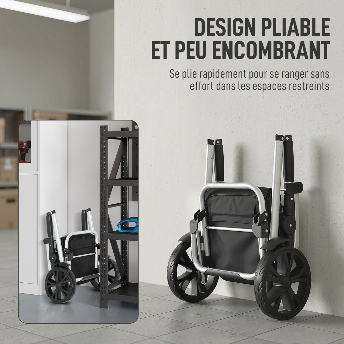Chariot de courses pliable 40 L caddie de courses portable à roulettes avec poignée télescopique, 45,5x35,5x97cm, noir-5