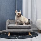 Canapé chien lit pour chien design scandinave coussin moelleux pieds bois massif dim. 64 x 45 x 36 cm velours gris-1