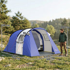 Tente de Camping pour 4 Personnes, 2 Chambres, Imperméable 3000mm, avec Tapis de Sol et Sac, 420x300x200cm, Bleu Foncé-2