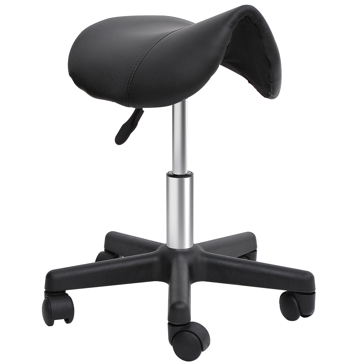 Tabouret à roulettes, tabouret de massage avec hauteur réglable 43-55 cm et selle ergonomique, chaise de travail à roulettes pivotant 360°, pour salon de massage, tatouage, clinique, spa, noir-0